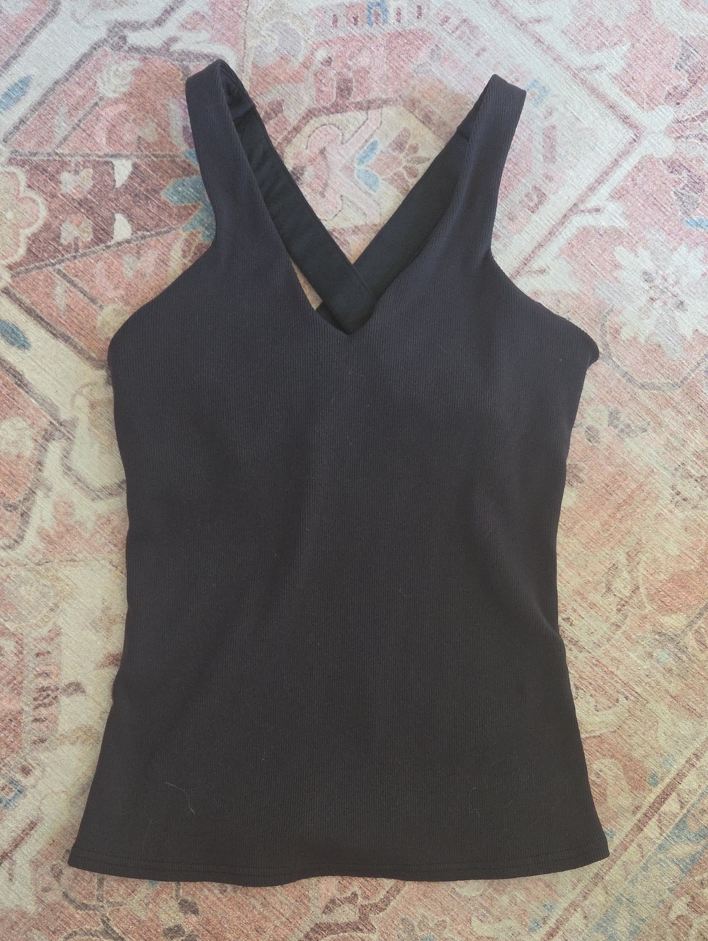 ALO Yoga Black Ribbed V-Neck Crossback Tank